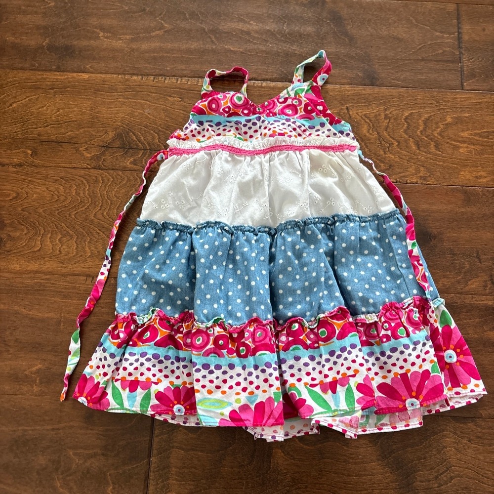 Sweet Heart Rose Girls 2t Dress‎ Layered Floral Cottage Quilt Pink Blue Feminine